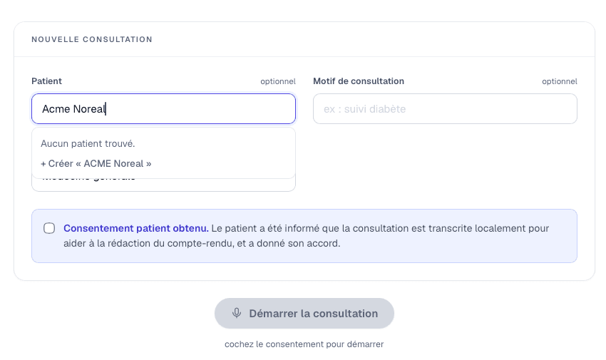 Consentement, puis démarrage